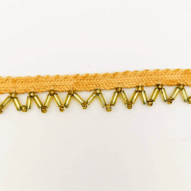 Brown Fringe Trim, Beaded Trim, Gold Beaded Trim